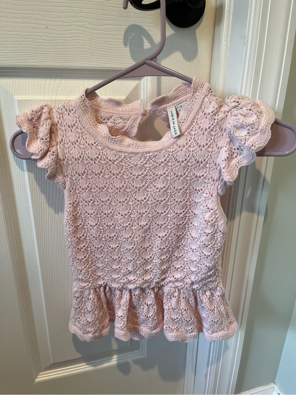 Janie and Jack Sz 6 Light Pink Crochet Peplum Cotton Top Feminine Balletcore